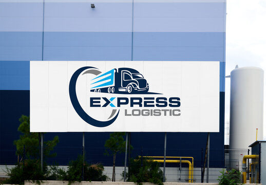 Real photo of Blank Billboard on a Factory Wall. PSD mockup for your logo design.