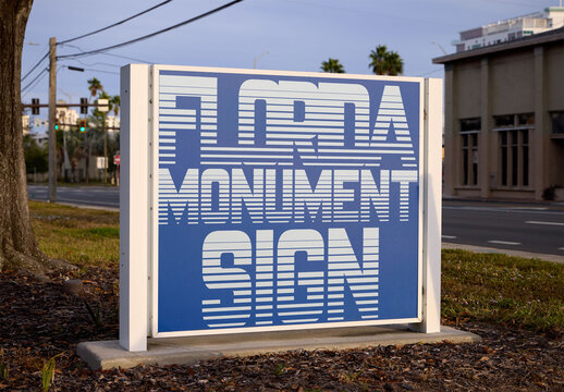Real photo of Monument Sign in Florida. PSD template mockup.