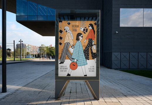 Real photo of urban panel in Outdoor Setting. PSD mockup for your logo design.