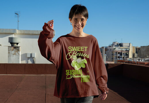 Real photo of Long-Sleeve T-Shirt. PSD template mockup