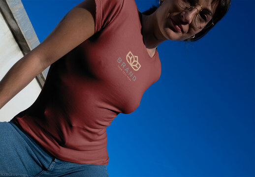 Real photo of Short-Sleeve T-shirt. PSD template mockup.
