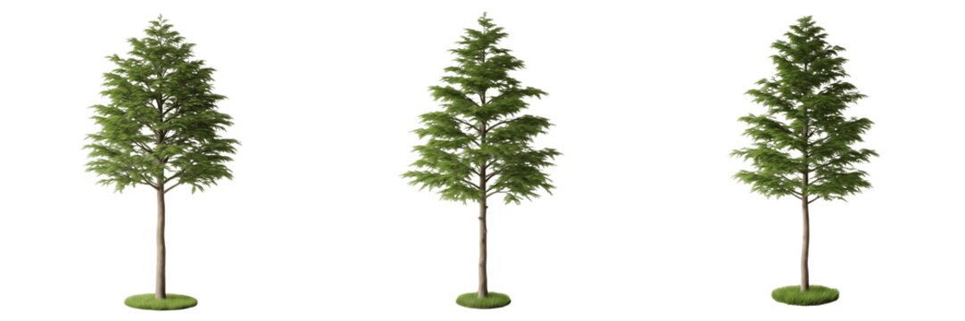Cedar tree isolated on white background, standing on white floor &ndash; Cedrus spp., Cedrus deodara, Himalayan cedar, Lebanon cedar, conifer tree, evergreen cedar, ornamental cedar, cedar leaves, cedar tru