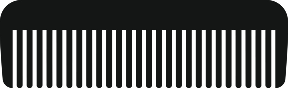 Black silhouette comb icon with evenly spaced teeth and rounded rectangular shape for grooming and hair styling.
