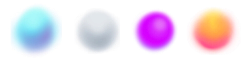 Set of colorful gradient circle and shapes. Blob elements set. Gradient round blur, pink, green, purpuren violet shapes. 