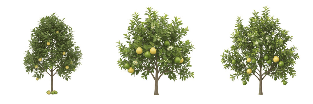 Guava tree isolated on white background, standing on white floor &ndash; Psidium guajava, tropical guava, edible fruit tree, ornamental guava, garden guava, guava leaves, guava trunk, guava tree photography