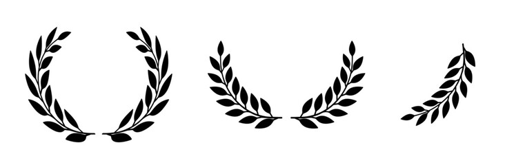 Laurel wreath icon, award symbol with leaf and branch in a circle