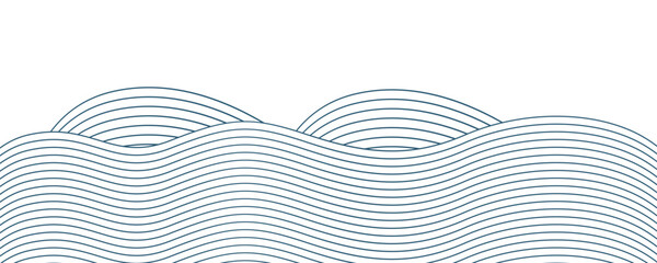 Sea wave line pattern. Blue wavy water abstract background, japanese ocean tide texture