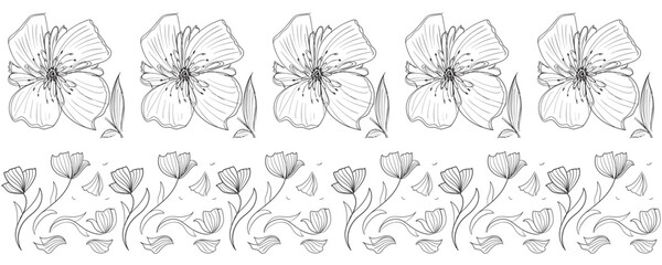 Line doodle flower seamless pattern