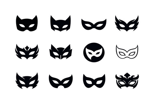 Cosplay performance. Icon set. Set Logo of cosplay performance: cosplay mask. harmonious logo variations of the same emblematic concept, each