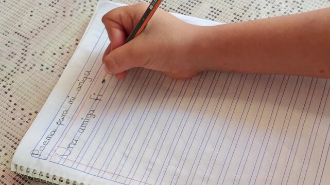 Hand writing "una amiga fiel" on lined paper
