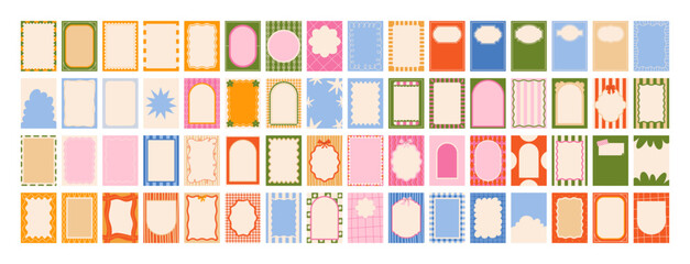 Big set of hand drawn decorative backgrounds with frames and borders in modern retro minimalist style. Flat vector collection for cover, card template, poster, invitation with organic shapes, patterns © Coxic25