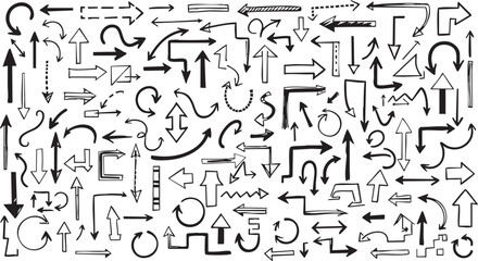 Fototapeta premium Minimalist Hand Drawn Arrow Collection - Thin Line Sketch Vector Set