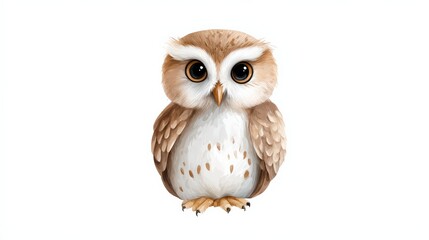 Obraz premium Adorable Little Owl with Big Eyes on a Clean White Background