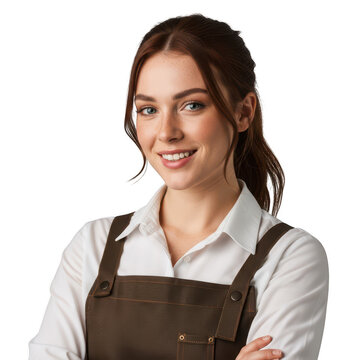 Cheerful baker in apron smiling while holding dough