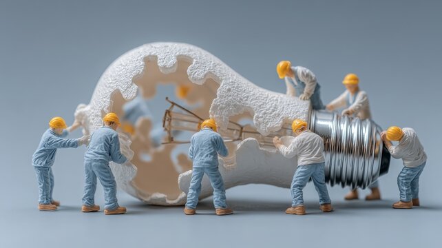 Team Building Light Bulb Idea. Innovation And Collaboration Concept