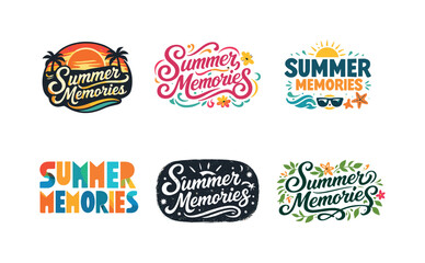 Fototapeta premium Summer Memories Lettering. Scrapbook summer memories. Set lettering. harmonious lettering variations of the same emblematic concept, each with different