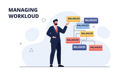 Obraz premium Businessman Balancing Workload Flowchart