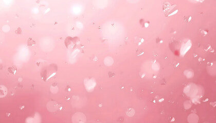 A soft pink background with scattered hearts and bokeh lights