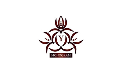 Fototapeta premium Luxury design monogram logo template and vector object with letter Y. Perfect for logo or badge design. Trendy illustration of frames with vintage royal ornament, perfect for boutique, alcohol brand o