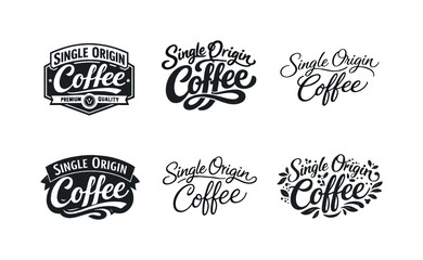 Fototapeta premium Single origin coffee lettering. Set lettering. harmonious lettering variations of the same emblematic concept, each with different artistic