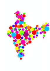 India Map Silhouette with Colorful Holi Paint Splatters. Holi , India.