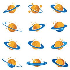 design collection of planet saturn with stars isolated on white background