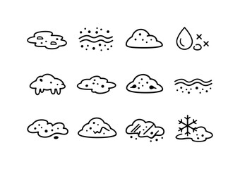 Minimal Dirty Snow Symbol. Line icon set of Minimal Dirty Snow Symbol: simple slush icon, abstract dirty snow, minimal snow mound, pollution