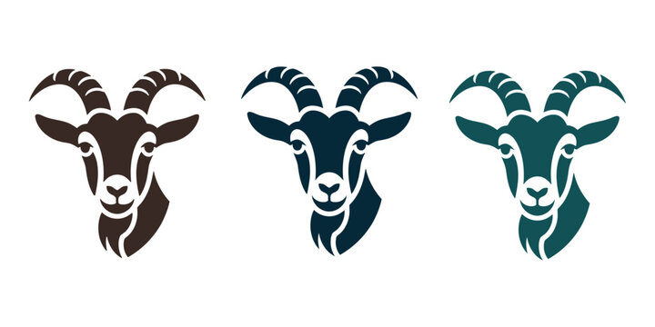 A set of modern goat logos in different colors on a white background