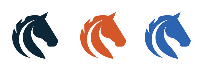 A set of colorful horse head logos in different shades on a white background