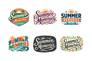 Obraz premium Summer Memories Lettering. Scrapbook summer memories. Set lettering. harmonious lettering variations of the same emblematic concept, each with different