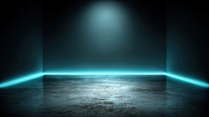 Obraz premium Abstract dark room illuminated with blue light for product display or backdrop