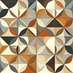 Fototapeta premium Geometric pattern with abstract floral motifs in earthy tones.