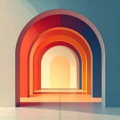 Fototapeta premium Vibrant Multi-Layered Archway with Gradient Colors and Geometric Shapes.