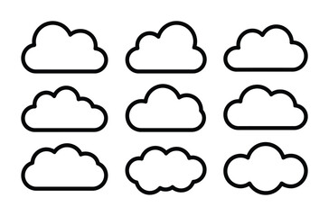 Vector illustration of nine different cloud shapes on a white background