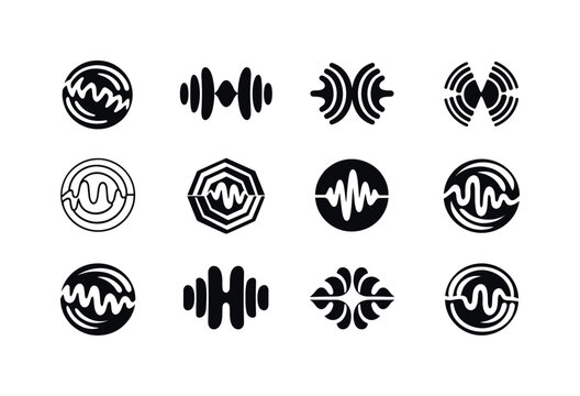 sound waves. Icon set. Set Logo of sound waves: circular vibration rings. harmonious logo variations of the same emblematic concept, each
