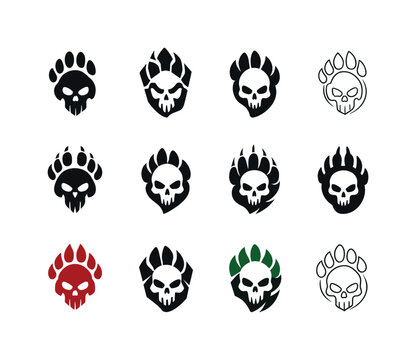 Ruthless Hunter Icons. Ruthless hunters. Icon set. Set Logo of ruthless hunters: tracking footprint icon. harmonious logo variations of the same emblematic