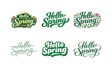 Obraz premium Spring season badges. Set lettering. harmonious lettering variations of the same emblematic concept, each with different artistic