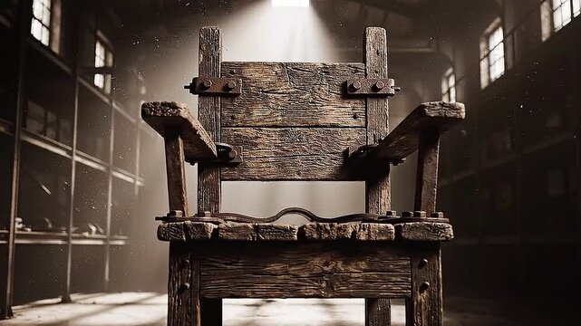 A chilling historical depiction of the electric chair, a symbol of justice and punishment for severe crime