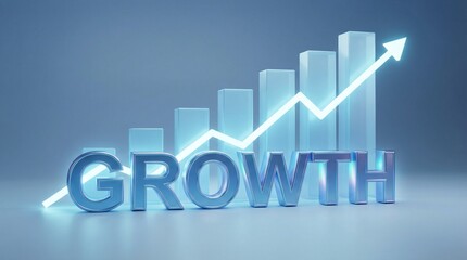 3D growth chart with rising arrow and glowing blue bars business success concept financial progress increase development strategy future planning