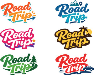 Obraz premium Modern flat holiday banner design highlighting modern lettering logo set for Road Trip, high-demand commercial lettering bundle