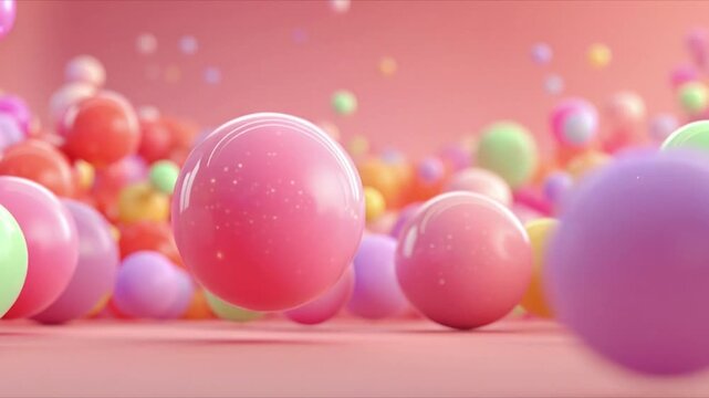 Colorful Bouncing Spheres on a Pink Background.
