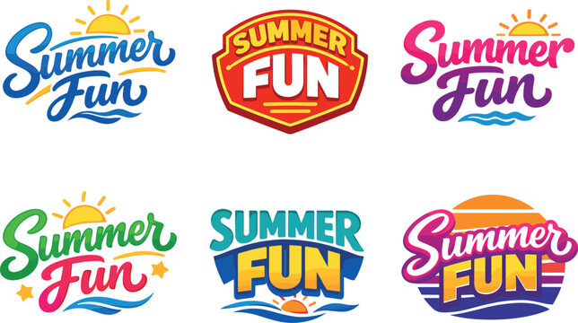 Clean modern holiday banner illustration displaying modern lettering logo set for Summer Fun, professional logo-style typography