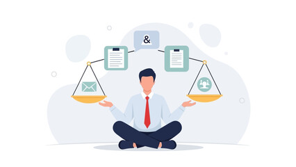 Businessman Balancing Work and Life, Weighing Tasks on Scales