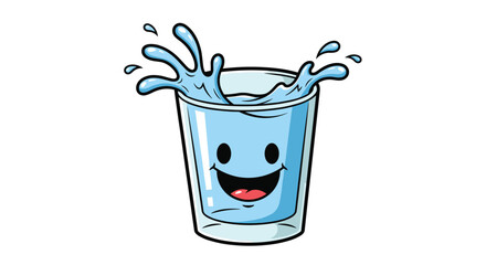 Cartoon Glass of Water with Smiling Face.