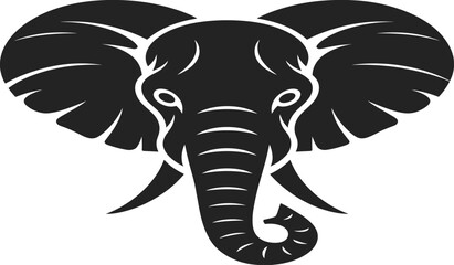 African Elephant Head Silhouette with Large Ears and Tusks, Black Wildlife Vector Illustration for Safari Mascot, Tribal Logo, and Nature Conservation Designs © Shree