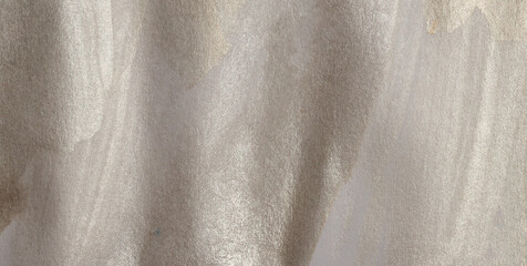 Soft wet metallic watercolor ink paper texture light and shadow painting wall. Abstract nacre silver, gold, beige marble copy space background.