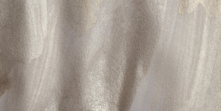 Soft wet metallic watercolor ink paper texture light and shadow painting wall. Abstract nacre silver, gold, beige marble copy space background.