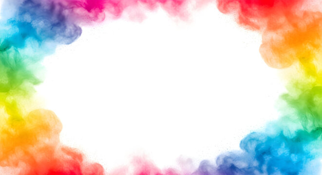 Vibrant colorful smoke frame with rainbow colors and copy space - Professional smoke effect isolated on transparent background ideal for dramatic designs atmospheric visuals and creative projects