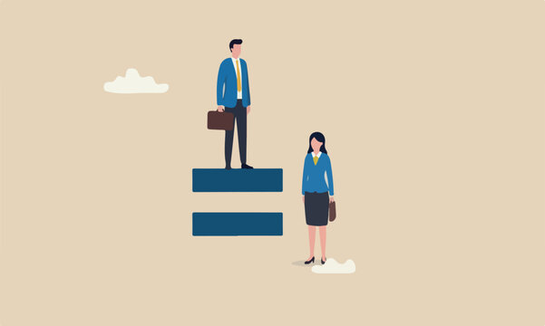 Gender woman such career, work or social rights issue concept, unequal or not equal sign with businessman on top level and businesswoman on lower level