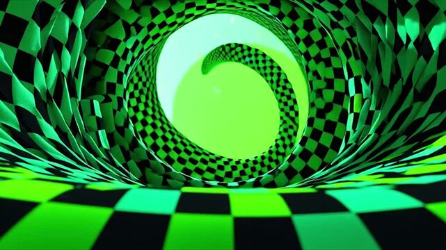 Abstract Green and Black Checkerboard Tunnel Vortex.